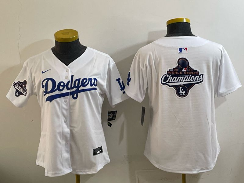 Women 2025 Los Angeles Dodgers Blank White Game Nike MLB Jersey style 009